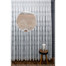 Evdepo Home Damask Kullanıma Hazır 1/2 Seyrek Pile Tül Perde Tek Kanat - Ekru 100 x 250 cm