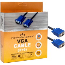 Powermaster VGA Kablo 15 Pin 3+6 Erkek/erkek 5m