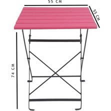 Zemes Design Pembe Renk Katlanır Masa Sandalye Bahçe Balkon Mutfak Takımı 2 Sandalye 1 Masa Bistro Takım