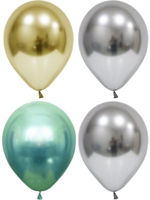 Bal10 Dünyası Altın-Gümüş-Yeşil Krom Balon 10 Adet