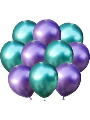 Bal10 Dünyası Mor-Yeşil Krom Balon 10 Adet