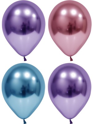 Bal10 Dünyası Mavi-Pembe-Mor Krom Balon 40 Adet