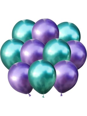 Bal10 Dünyası Mor-Yeşil Krom Balon 50 Adet