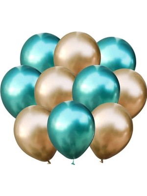 Bal10 Dünyası Altın-Yeşil Krom Balon 20 Adet