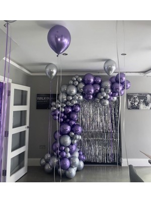 Bal10 Dünyası Mor-Gümüş Krom Balon Zinciri Seti 100 Adet