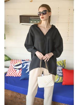 Comstarmoda Kadın Owersize Uzun Basic Gömlek