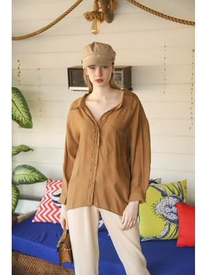 Comstarmoda Kadın Owersize Uzun Basic Gömlek