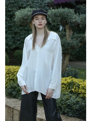 Comstarmoda Kadın Owersize Uzun Basic Gömlek
