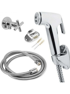 Hesaplı Hırdavat Spiralli Taharetmatik Set Hortum Mafsal Taharet Musluğu