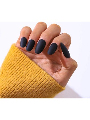 Royaleks 12 Adet Kendinden Yapışkanlı Tak ve Çık Mat Siyah Takma Tırnak