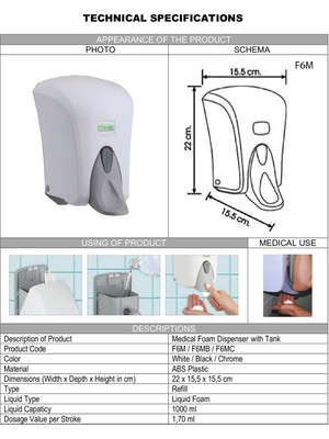 Şeker Portakalı Yayıncılık Vialli F6MC Hazneli Medikal Köpük Sabun Dispenseri Aparatı 1000 ml Gri