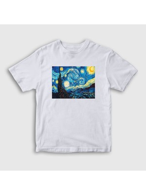 Presmono Unisex Çocuk Beyaz Starry Night Art Painter Vincent Van Gogh T-Shirt