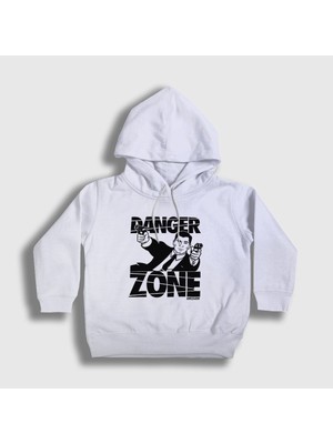 Presmono Unisex Çocuk Beyaz Danger Zone Sterling Archer Kapüşonlu Sweatshirt