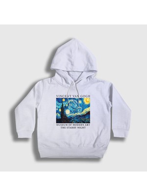 Presmono Unisex Çocuk Beyaz Starry Night V2 Art Painter Vincent Van Gogh Kapüşonlu Sweatshirt