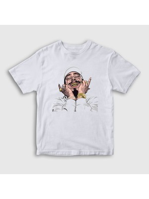 Presmono Unisex Çocuk Beyaz Laugh Post Malone T-Shirt