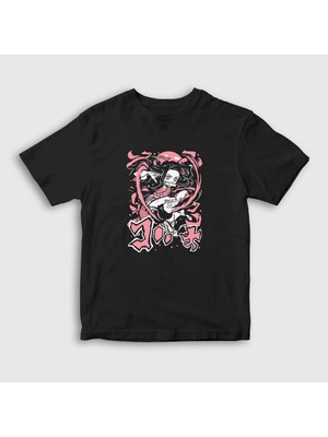 Presmono Unisex Çocuk Siyah Fight Nezuko Kamado Anime Demon Slayer Kimetsu No Yaiba T-Shirt