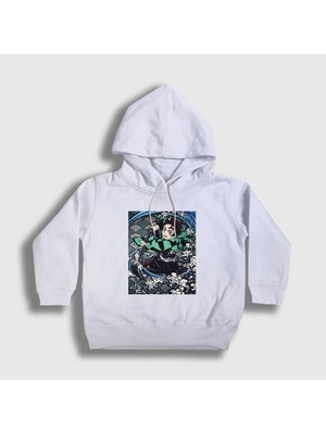 Presmono Unisex Çocuk Beyaz Sword Tanjiro Kamado Anime Demon Slayer Kimetsu No Yaiba Kapüşonlu Sweatshirt