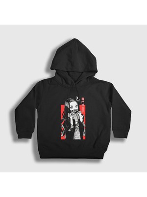 Presmono Unisex Çocuk Siyah Nezuko Kamado V3 Anime Demon Slayer Kimetsu No Yaiba Kapüşonlu Sweatshirt