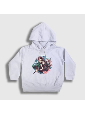 Presmono Unisex Çocuk Beyaz Tanjiro Nezuko Anime Demon Slayer Kimetsu No Yaiba Kapüşonlu Sweatshirt