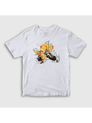 Presmono Unisex Çocuk Beyaz Zenitsu Anime Demon Slayer Kimetsu No Yaiba T-Shirt
