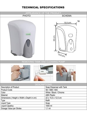 Şeker Portakalı Yayıncılık Vialli S6B Hazneli Sıvı Sabun Bulaşık Deterjan Şampuan Duş Jeli Dezenfektan Dispenseri 1000 ml Siyah