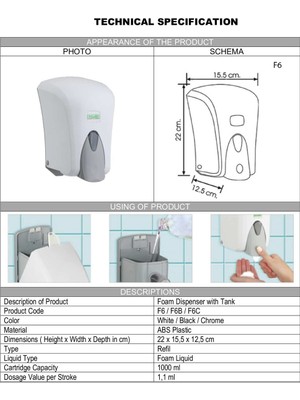 Şeker Portakalı Yayıncılık Vialli F6B Hazneli Köpük Sabun Dispenseri Aparatı 1000 ml Siyah