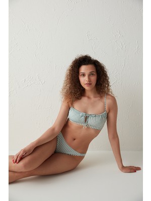 Mint Yeşili Beyaz Dama Desenli Greenlake Side Biye Detaylı Bikini Altı