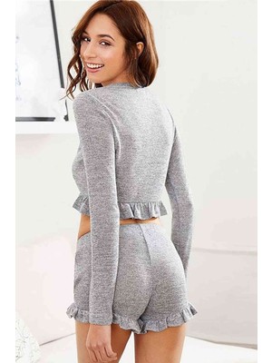 River World Gri Renkte Üst Alt Pijama Takımı Kolları Uzun