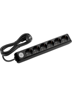 Viko Multi-Let Siyah 6'lı Anahtarlı Grup Priz Topraklı Çocuk Korumalı 2 Metre
