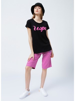 U.S. Polo Assn. BEAN-IY22 Bisiklet Yaka Standart Kalıp Baskılı Siyah Kadın T-Shirt