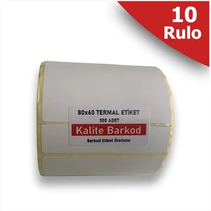 Kalite Barkod 80x60 Termal Etiket 10 Rulo Barkod Etiket