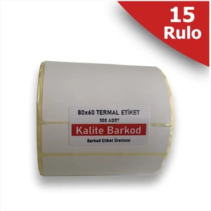 Kalite Barkod 80x60 Termal Etiket 15 Rulo Barkod Etiket