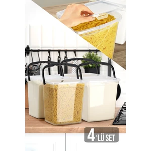 Meleni Home Un ve Bakliyat Erzak Kabı Çok Amaçlı Kapaklı Kulplu Deterjan Saklama Kabı 6 Lt - 4 Adet
