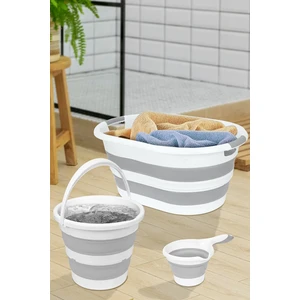 Meleni Home 3'lü Set Katlanır Çamaşır Sepeti -  Katlanabilir Akordiyon Su Kovası - Katlanır Koçero Maşrapa