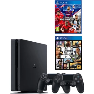 Playstation 4 Slim + 2.Dualshock + Ps4 Pes 2020 + Ps4 Gta 5