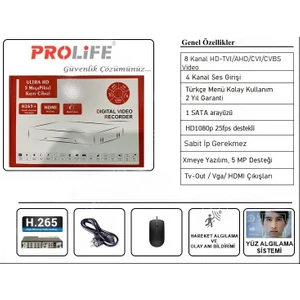 PR808 8 Kanal Xmeye Yüz Tanımalı Profesyonel Kayıt Cihazı (Harddisksiz)