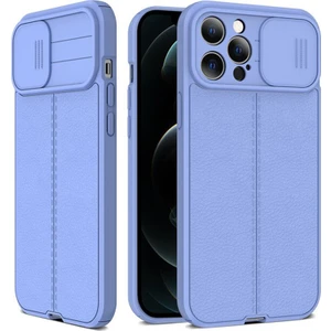 Apple iPhone 13 Pro Max Kılıf Kamera Sürgülü Deri Dokulu Mat Silikon Mor