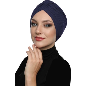 Fidan Bone Çapraz Penye Bantlı Astarlı Lacivert Hazır Türban Tesettür Havuz Bonesi
