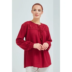Fresh Moda Kadın Bordo Şile Bezi Anne Penye Bluz