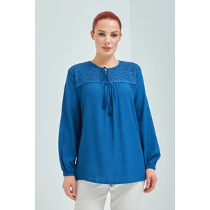 Fresh Moda Kadın Indigo Mavisi Şile Bezi Anne Penye Bluz