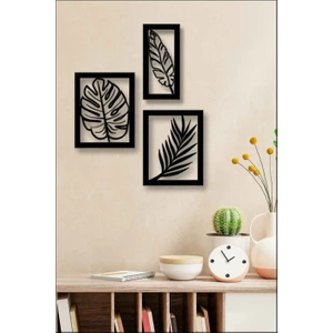 Home Trend 3'lü Tropik Yaprak Dekoratif Ahşap Tablo Seti