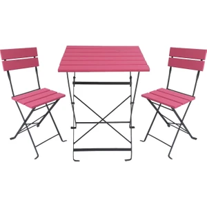 Zemes Design Pembe Renk Katlanır Masa Sandalye Bahçe Balkon Mutfak Takımı 2 Sandalye 1 Masa Bistro Takım