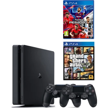 Sony Playstation 4 Slim + 2.Dualshock + Ps4 Pes 2020 + Ps4 Gta