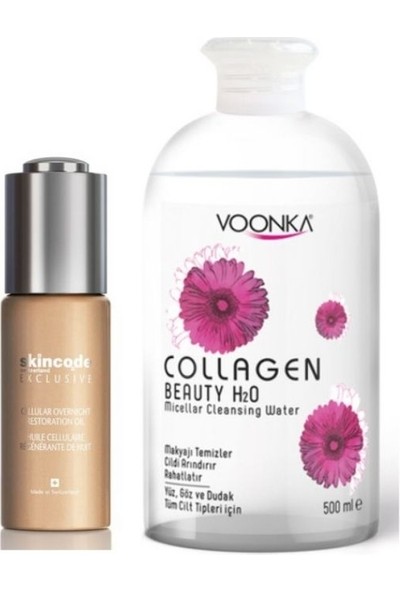 Skincode Cilt Onarıcı Gece Yağı 30 Ml+Voonka Collagen Micellar Temizleme Suyu 500ML