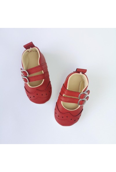 Pamily Şeritli Toka Detaylı Kırmızı Kız Bebek Ayakkabı