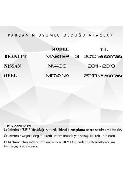 Alpha Auto Part Renault Master 3, Nissan NV400, Opel Movano Için Yan Kapı Sinyali