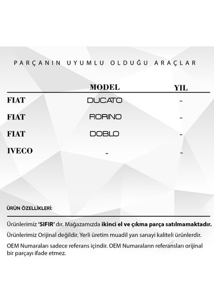 Fiat Doblo, Fiorino, Ducato ve Iveco Için Airbag Zembereği