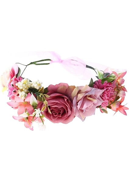 Bayanlar Çiçek Kafa Bandı Başlık Gelin Taç Düğünler Için Parti Başı Çelenk Mor Kırmızı( Yurt Dışından )