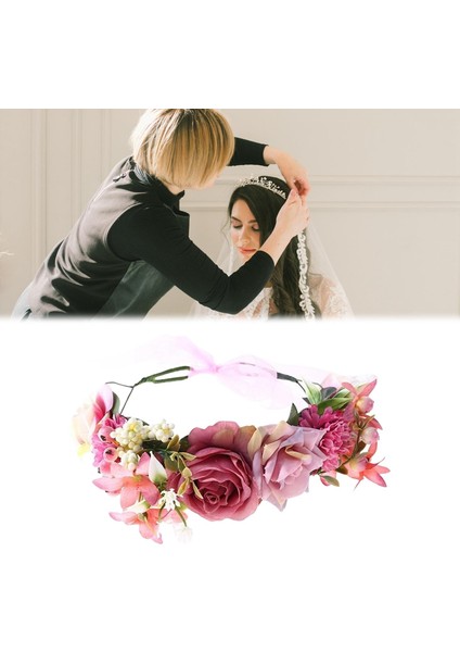Bayanlar Çiçek Kafa Bandı Başlık Gelin Taç Düğünler Için Parti Başı Çelenk Mor Kırmızı( Yurt Dışından ) modelleri