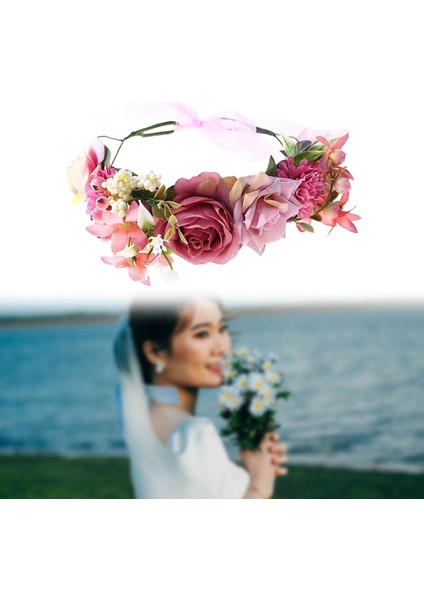 Bayanlar Çiçek Kafa Bandı Başlık Gelin Taç Düğünler Için Parti Başı Çelenk Mor Kırmızı( Yurt Dışından ) indirimleri